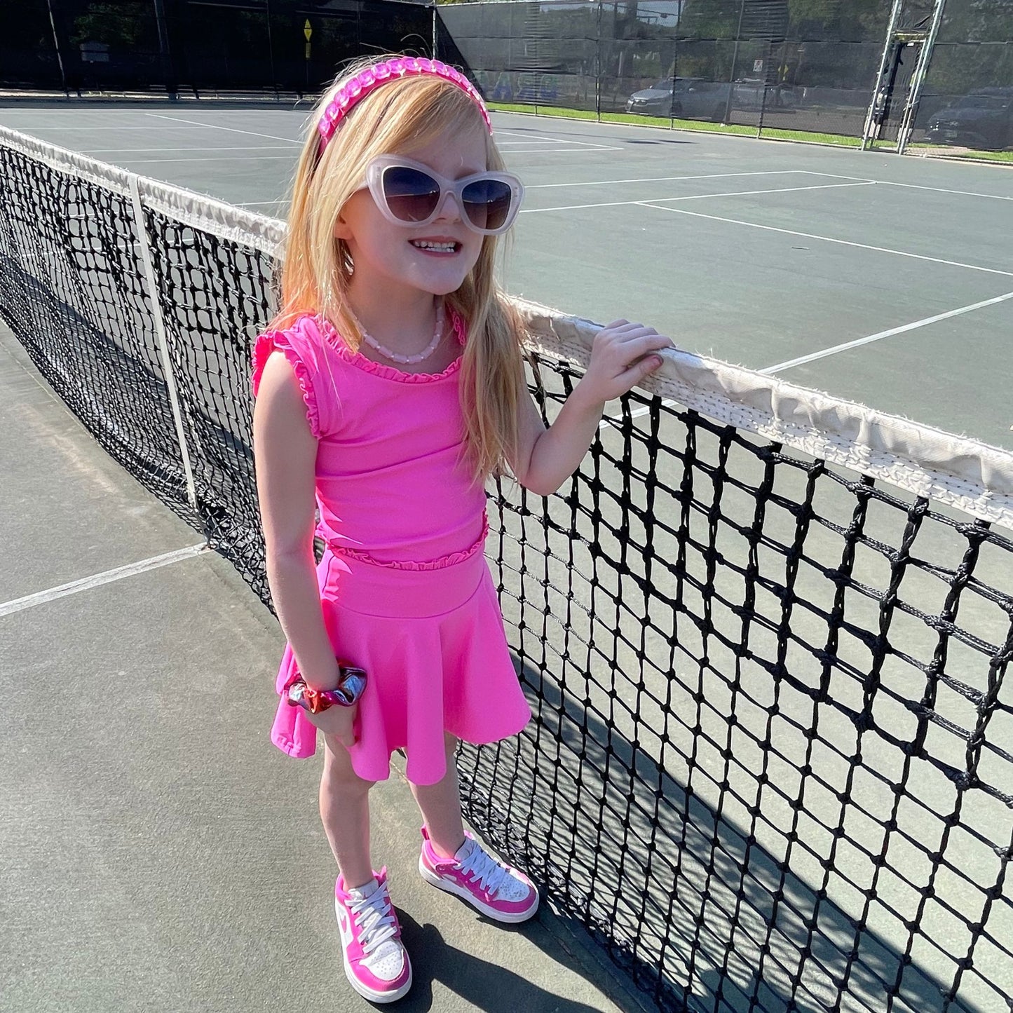 Active Ruffle Set in Palm Pink Neon