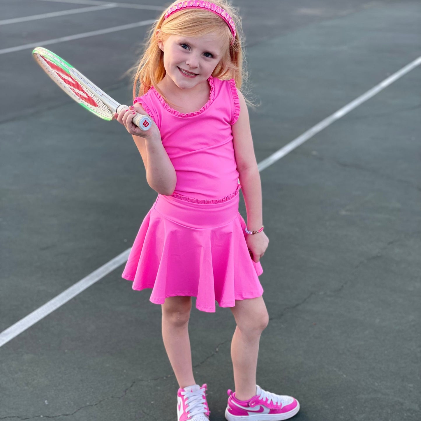 Active Ruffle Set in Palm Pink Neon